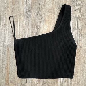 Babaton Black Ribbed one-shoulder Knit Top